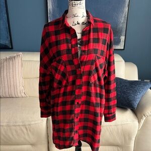 HYFVE Red and Black Plaid Button Down Shirt